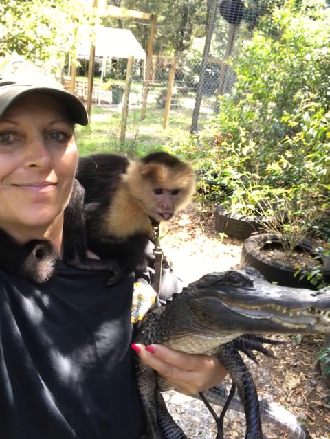 Christin With Monkey And Crocodile